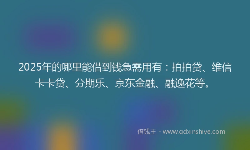 2025年的哪里能借到钱急需用有：拍拍贷、维信卡卡贷、分期乐、京东金融、融逸花等。