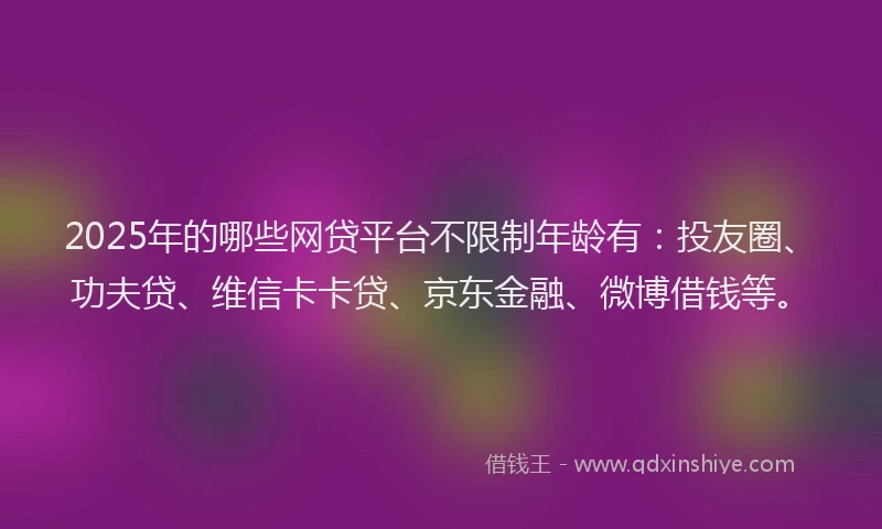 2025年的哪些网贷平台不限制年龄有：投友圈、功夫贷、维信卡卡贷、京东金融、微博借钱等。
