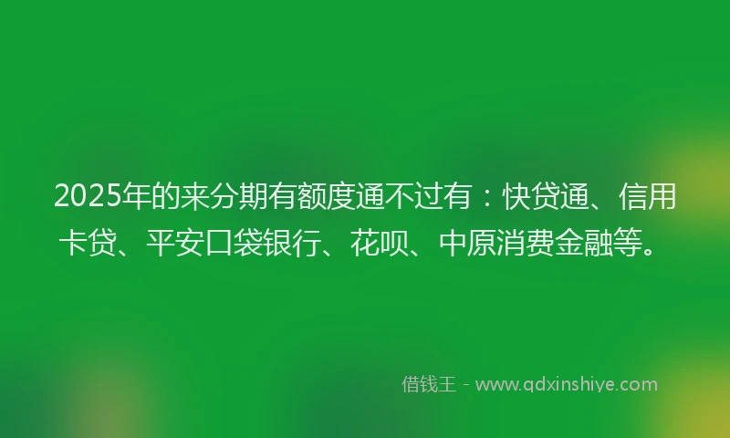 2025年的来分期有额度通不过有：快贷通、信用卡贷、平安口袋银行、花呗、中原消费金融等。