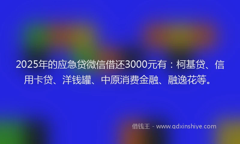 2025年的应急贷微信借还3000元有：柯基贷、信用卡贷、洋钱罐、中原消费金融、融逸花等。
