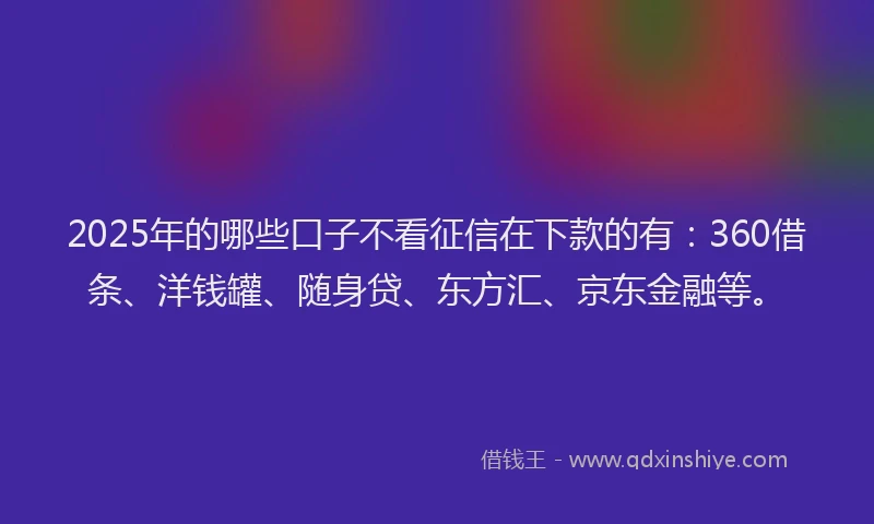 2025年的哪些口子不看征信在下款的有：360借条、洋钱罐、随身贷、东方汇、京东金融等。