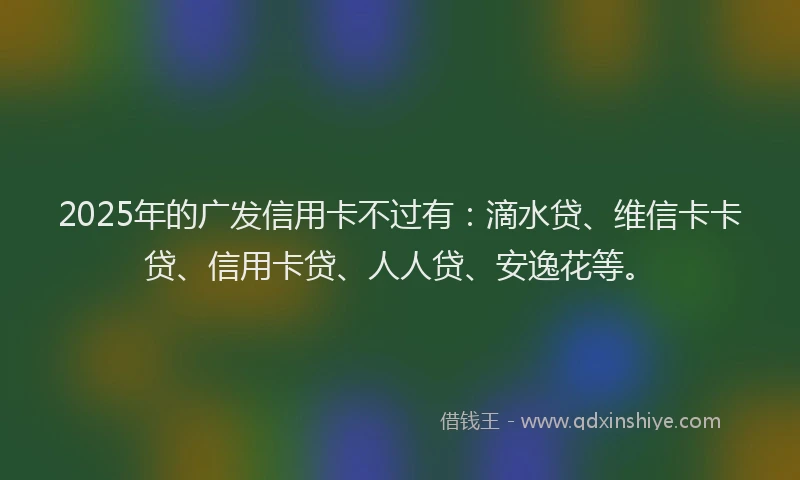 2025年的广发信用卡不过有：滴水贷、维信卡卡贷、信用卡贷、人人贷、安逸花等。