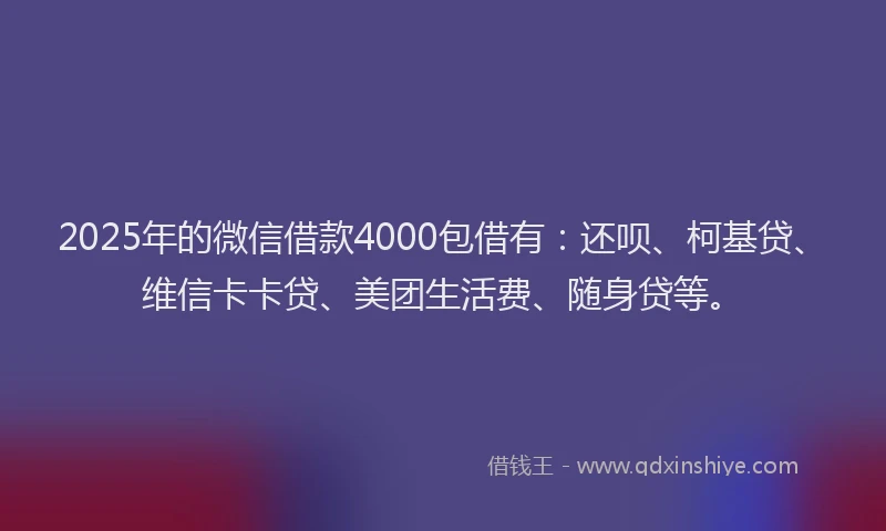 2025年的微信借款4000包借有：还呗、柯基贷、维信卡卡贷、美团生活费、随身贷等。