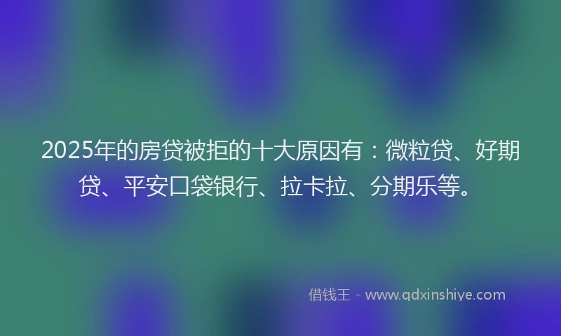 2025年的房贷被拒的十大原因有：微粒贷、好期贷、平安口袋银行、拉卡拉、分期乐等。