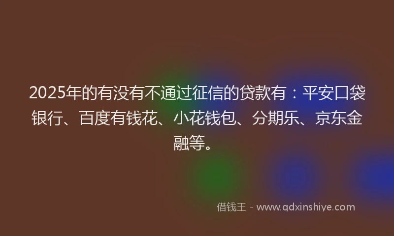 2025年的有没有不通过征信的贷款有：平安口袋银行、百度有钱花、小花钱包、分期乐、京东金融等。