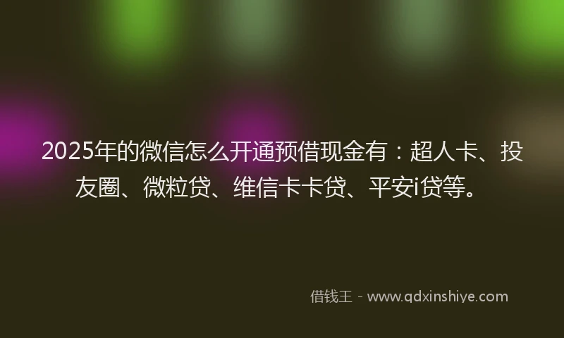 2025年的微信怎么开通预借现金有：超人卡、投友圈、微粒贷、维信卡卡贷、平安i贷等。