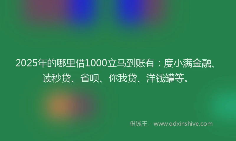 2025年的哪里借1000立马到账有：度小满金融、读秒贷、省呗、你我贷、洋钱罐等。