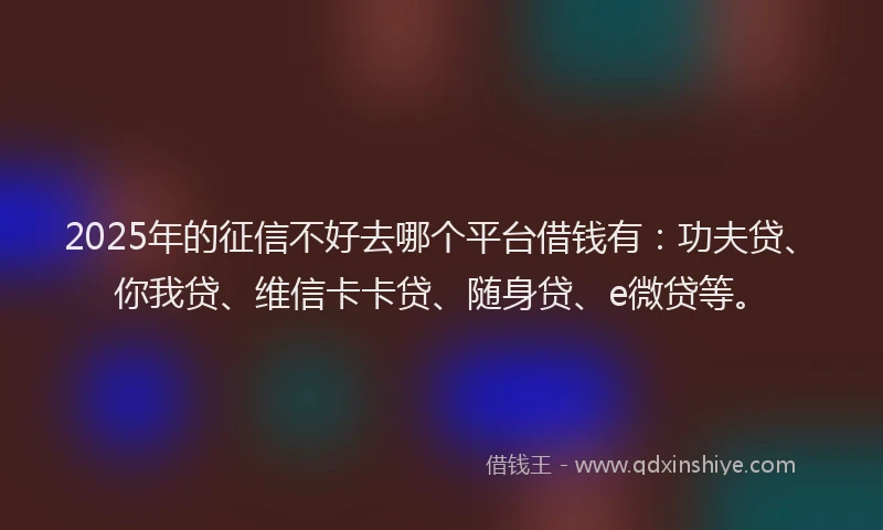 2025年的征信不好去哪个平台借钱有：功夫贷、你我贷、维信卡卡贷、随身贷、e微贷等。