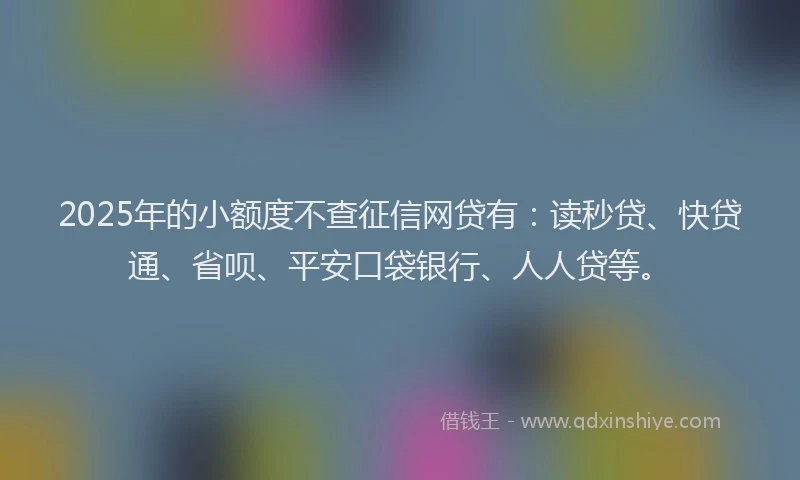 2025年的小额度不查征信网贷有：读秒贷、快贷通、省呗、平安口袋银行、人人贷等。