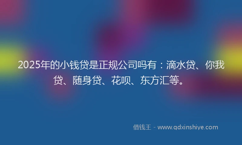 2025年的小钱贷是正规公司吗有：滴水贷、你我贷、随身贷、花呗、东方汇等。