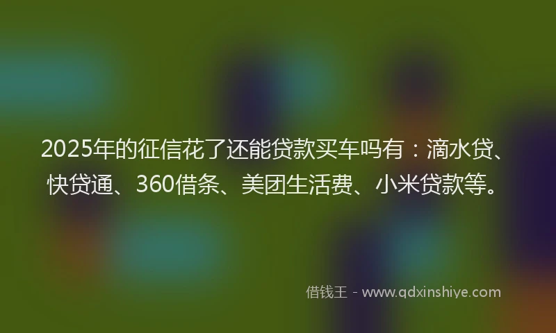 2025年的征信花了还能贷款买车吗有：滴水贷、快贷通、360借条、美团生活费、小米贷款等。