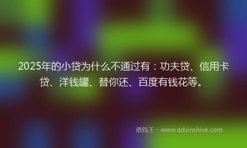 2025年的小贷为什么不通过有：功夫贷、信用卡贷、洋钱罐、替你还、百度有钱花等。