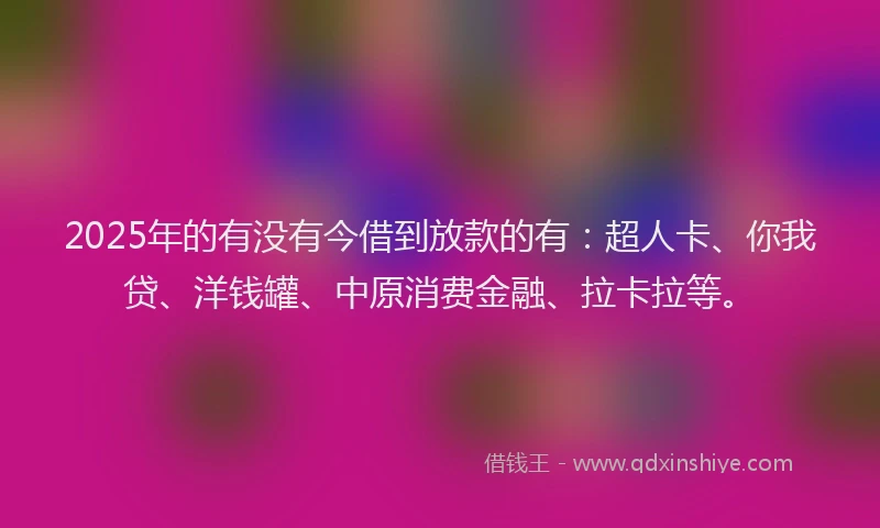 2025年的有没有今借到放款的有：超人卡、你我贷、洋钱罐、中原消费金融、拉卡拉等。