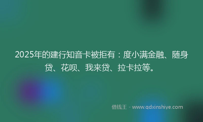 2025年的建行知音卡被拒有：度小满金融、随身贷、花呗、我来贷、拉卡拉等。