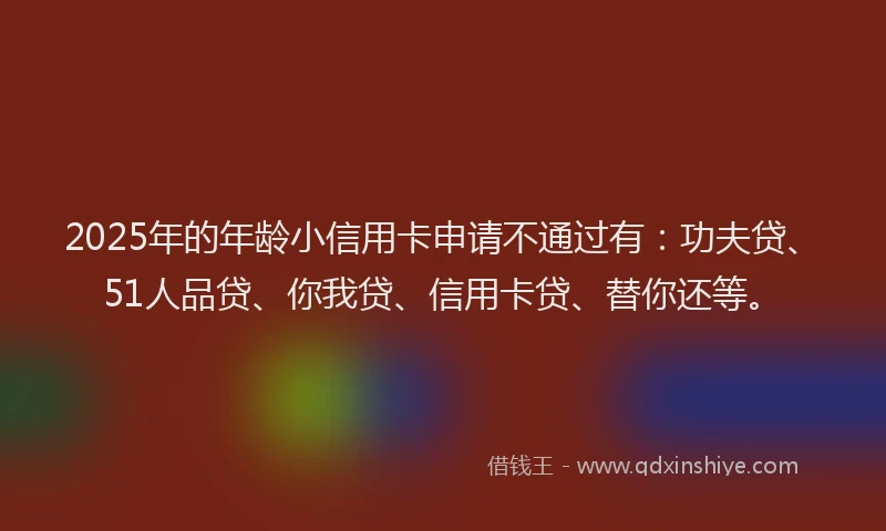 2025年的年龄小信用卡申请不通过有：功夫贷、51人品贷、你我贷、信用卡贷、替你还等。