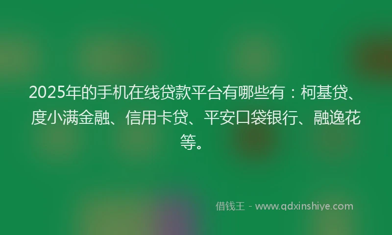 2025年的手机在线贷款平台有哪些有：柯基贷、度小满金融、信用卡贷、平安口袋银行、融逸花等。