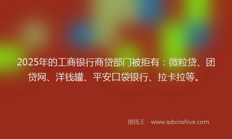 2025年的工商银行商贷部门被拒有：微粒贷、团贷网、洋钱罐、平安口袋银行、拉卡拉等。
