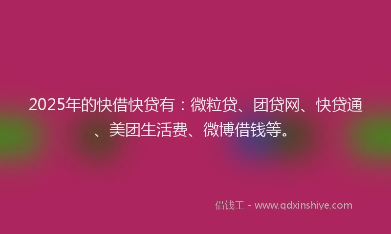 2025年的快借快贷有：微粒贷、团贷网、快贷通、美团生活费、微博借钱等。