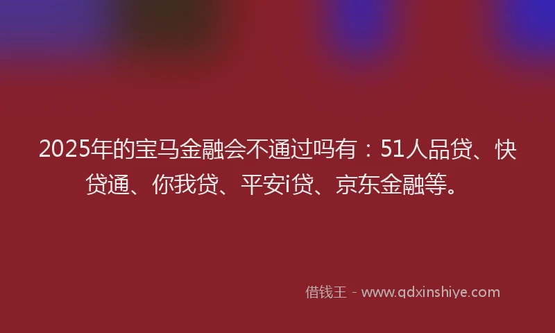 2025年的宝马金融会不通过吗有：51人品贷、快贷通、你我贷、平安i贷、京东金融等。