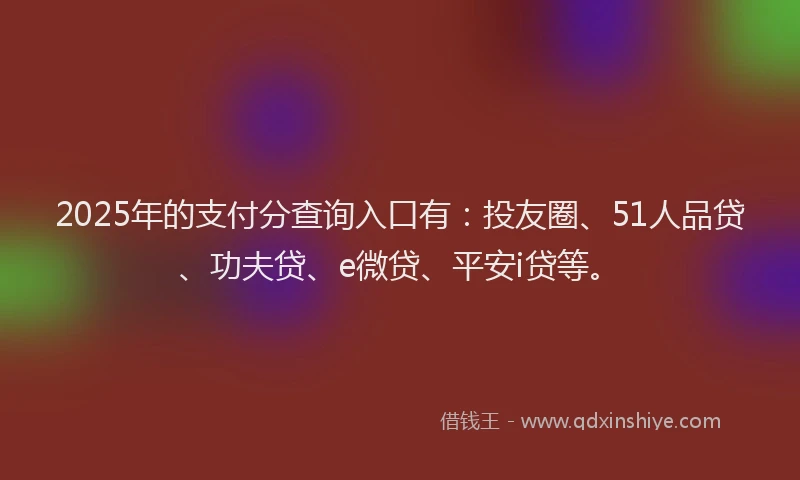 2025年的支付分查询入口有：投友圈、51人品贷、功夫贷、e微贷、平安i贷等。