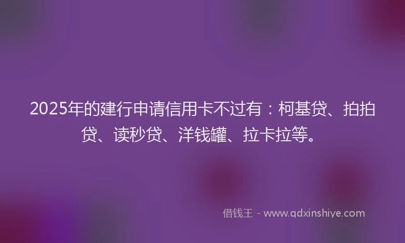 2025年的建行申请信用卡不过有：柯基贷、拍拍贷、读秒贷、洋钱罐、拉卡拉等。