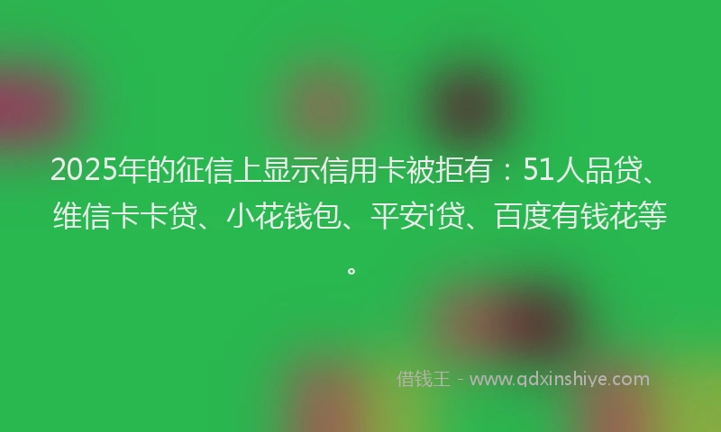 2025年的征信上显示信用卡被拒有：51人品贷、维信卡卡贷、小花钱包、平安i贷、百度有钱花等。