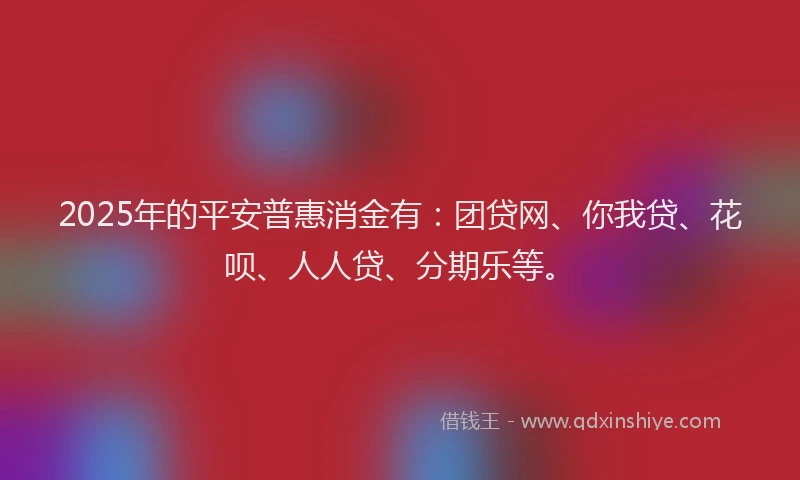 2025年的平安普惠消金有：团贷网、你我贷、花呗、人人贷、分期乐等。