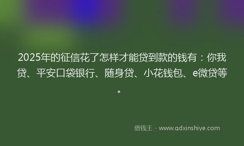 2025年的征信花了怎样才能贷到款的钱有：你我贷、平安口袋银行、随身贷、小花钱包、e微贷等。