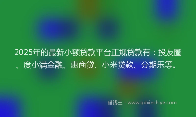 2025年的最新小额贷款平台正规贷款有：投友圈、度小满金融、惠商贷、小米贷款、分期乐等。