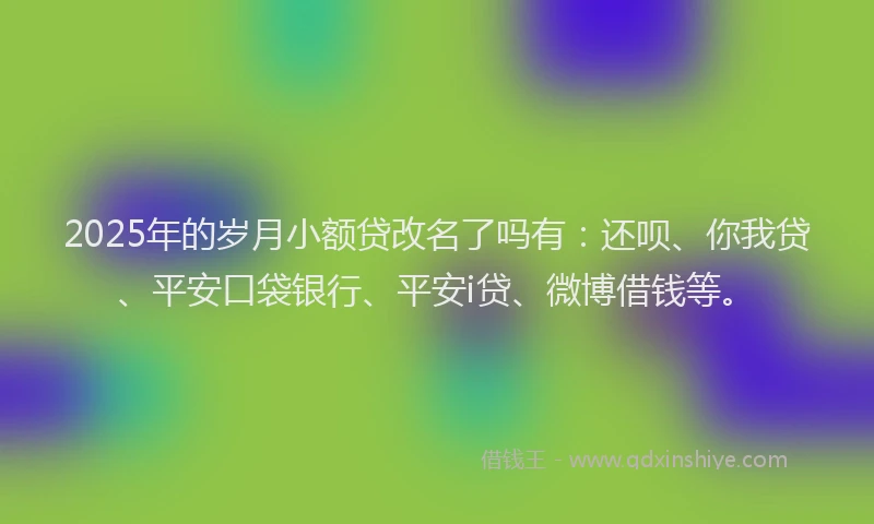 2025年的岁月小额贷改名了吗有：还呗、你我贷、平安口袋银行、平安i贷、微博借钱等。