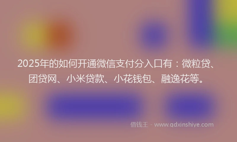 2025年的如何开通微信支付分入口有：微粒贷、团贷网、小米贷款、小花钱包、融逸花等。