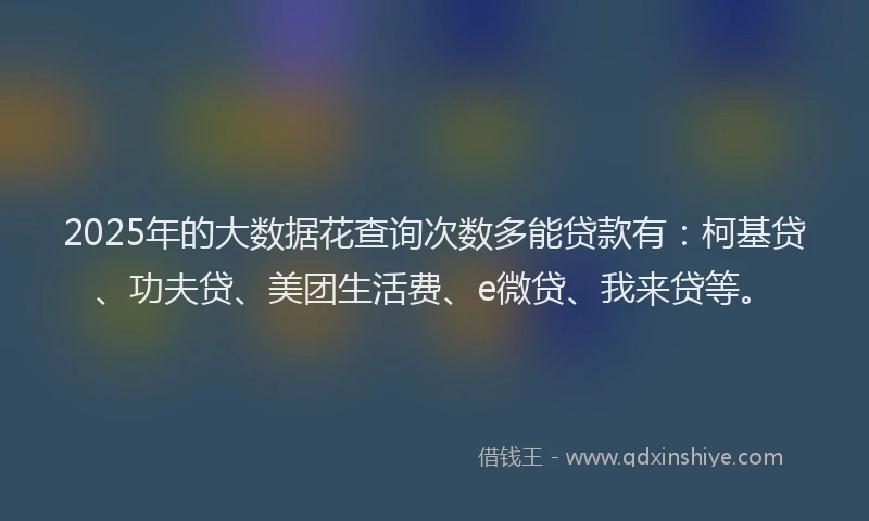 2025年的大数据花查询次数多能贷款有：柯基贷、功夫贷、美团生活费、e微贷、我来贷等。
