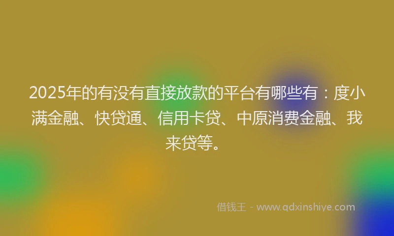 2025年的有没有直接放款的平台有哪些有：度小满金融、快贷通、信用卡贷、中原消费金融、我来贷等。