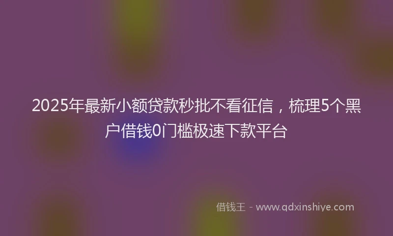 2025年最新小额贷款秒批不看征信，梳理5个黑户借钱0门槛极速下款平台