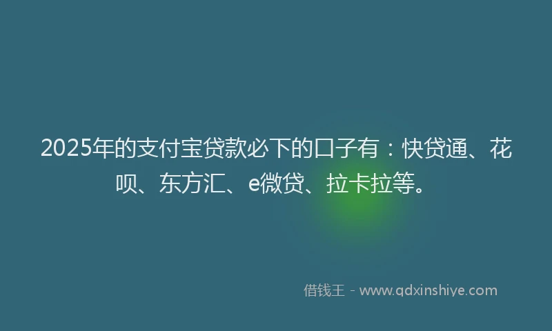 2025年的支付宝贷款必下的口子有：快贷通、花呗、东方汇、e微贷、拉卡拉等。