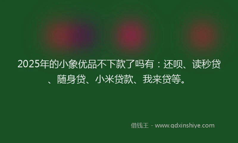 2025年的小象优品不下款了吗有：还呗、读秒贷、随身贷、小米贷款、我来贷等。