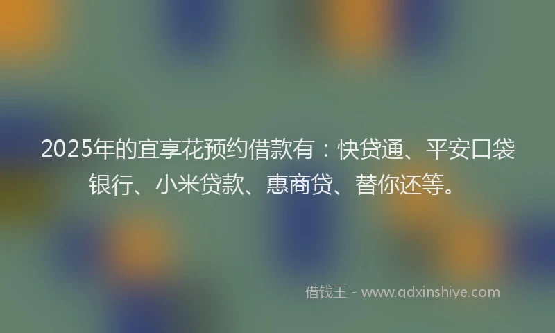 2025年的宜享花预约借款有：快贷通、平安口袋银行、小米贷款、惠商贷、替你还等。