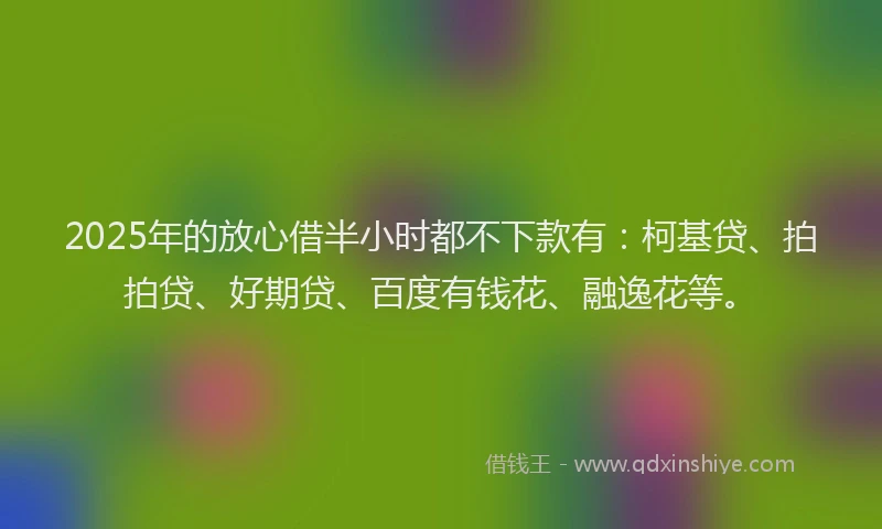 2025年的放心借半小时都不下款有：柯基贷、拍拍贷、好期贷、百度有钱花、融逸花等。