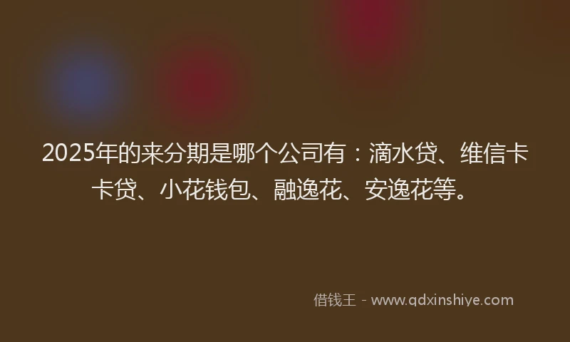 2025年的来分期是哪个公司有：滴水贷、维信卡卡贷、小花钱包、融逸花、安逸花等。