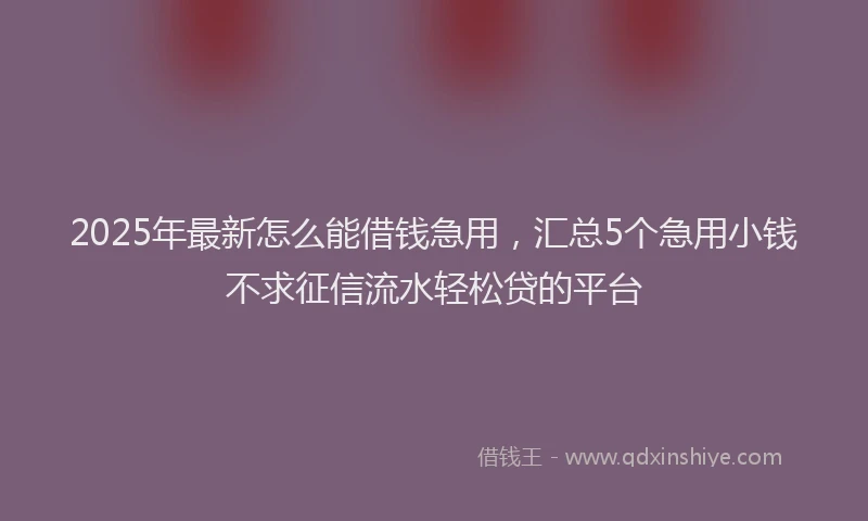 2025年最新怎么能借钱急用，汇总5个急用小钱不求征信流水轻松贷的平台