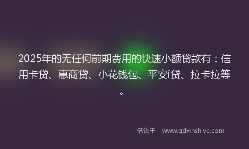 2025年的无任何前期费用的快速小额贷款有：信用卡贷、惠商贷、小花钱包、平安i贷、拉卡拉等。