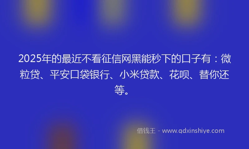 2025年的最近不看征信网黑能秒下的口子有：微粒贷、平安口袋银行、小米贷款、花呗、替你还等。