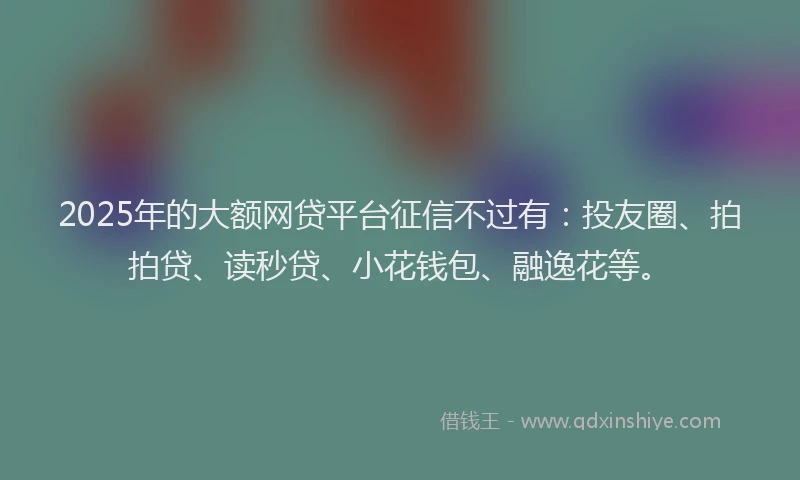 2025年的大额网贷平台征信不过有：投友圈、拍拍贷、读秒贷、小花钱包、融逸花等。