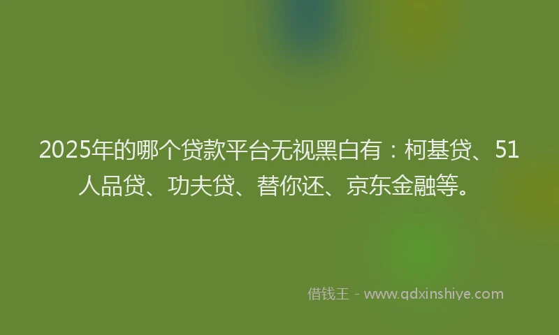 2025年的哪个贷款平台无视黑白有：柯基贷、51人品贷、功夫贷、替你还、京东金融等。