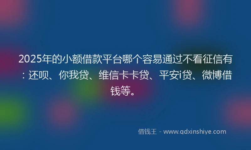 2025年的小额借款平台哪个容易通过不看征信有：还呗、你我贷、维信卡卡贷、平安i贷、微博借钱等。