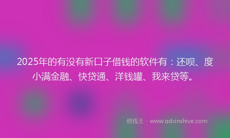 2025年的有没有新口子借钱的软件有：还呗、度小满金融、快贷通、洋钱罐、我来贷等。