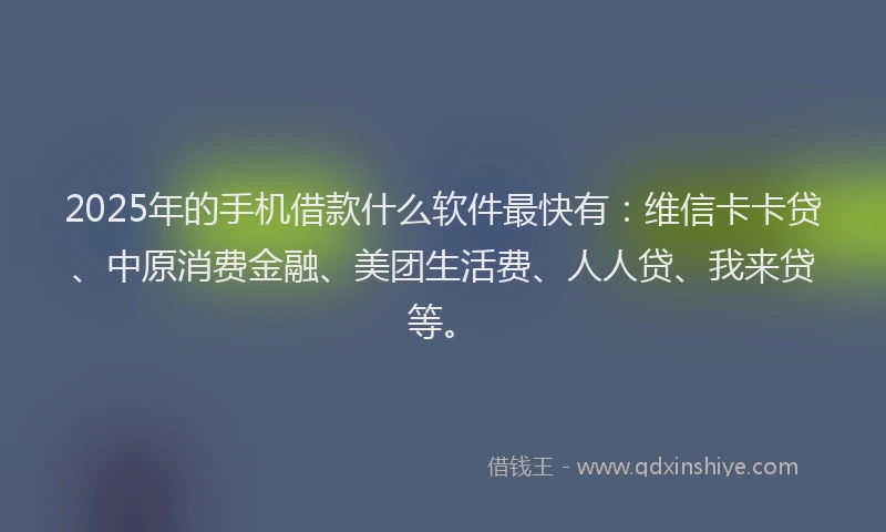 2025年的手机借款什么软件最快有：维信卡卡贷、中原消费金融、美团生活费、人人贷、我来贷等。
