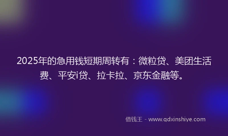 2025年的急用钱短期周转有：微粒贷、美团生活费、平安i贷、拉卡拉、京东金融等。
