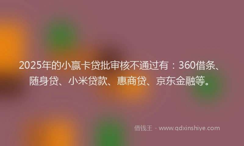 2025年的小赢卡贷批审核不通过有：360借条、随身贷、小米贷款、惠商贷、京东金融等。