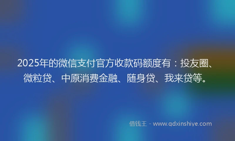 2025年的微信支付官方收款码额度有：投友圈、微粒贷、中原消费金融、随身贷、我来贷等。